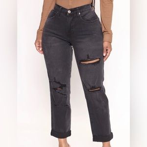 Distressed Black Mom Jeans